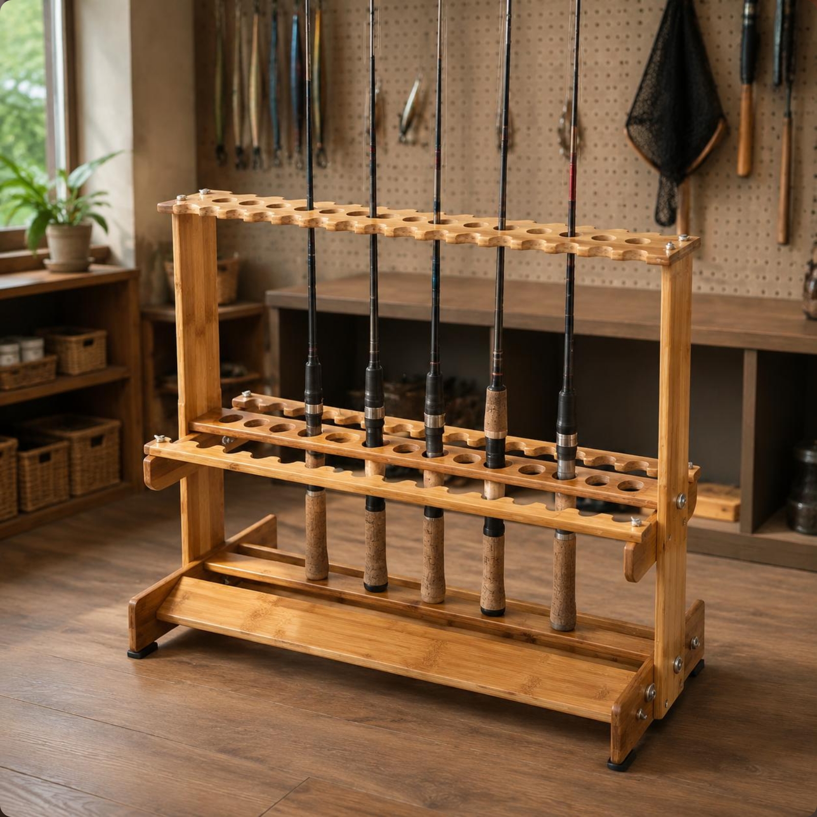 Bamboo Fishing Rod Rack Circul - Fishing Rod Rack recensie en prijs